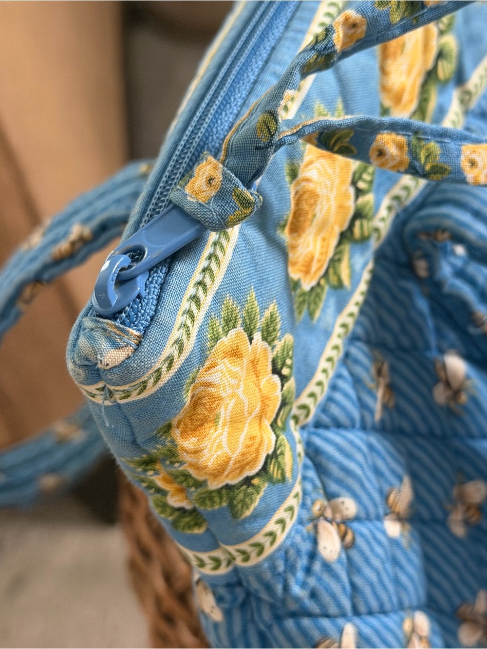 Vera Bradley Blue Quilted Tote with Yellow Rose Trim - Picture 6 of 16